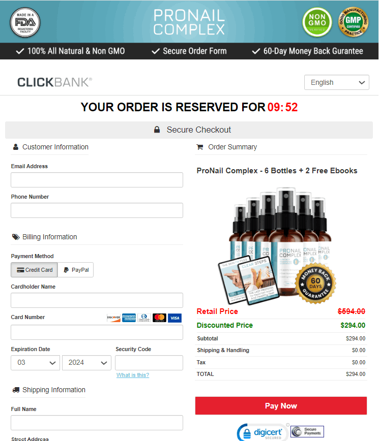 ProNail Complex Checkout Page